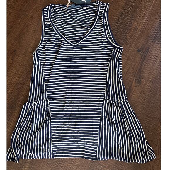 ModCloth Navy Blue Striped V Neck Peplum Sleeveless Top Nautical Sz XXS NWT - Picture 2 of 9